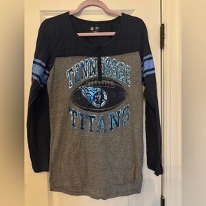 Tennessee Titans Women’s Long Sleeve Shirt - Navy and Gray. Foil Letters. Cute!